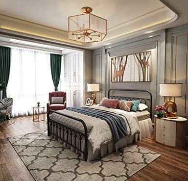 TUSEER Metal Bed Frame Queen Size with Vintage Headboard and Footboard Platform Base Wrought Iron Bed Frame (Queen,Black) - Image 4