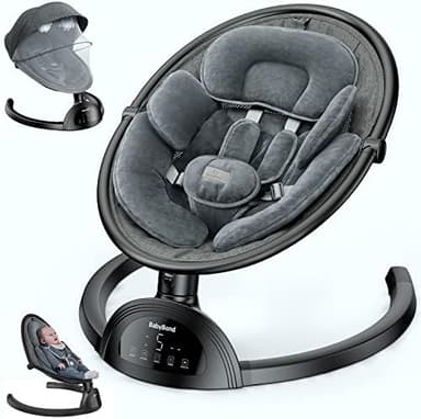 BabyBond Baby Swings for Infants, Bluetooth Infant Swing with Music Speaker, 3 Seat Positions, 5 Point Harness Belt, 5 Speeds and Remote Control - Portable Baby Swing for Indoor and Outdoor (Black - Image 3