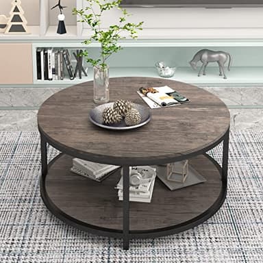 NSdirect Round Coffee Table,36" Coffee Table for Living Room,2-Tier Rustic Wood Desktop with Storage Shelf Modern Design Home Furniture(Light Walnut) - Image 4
