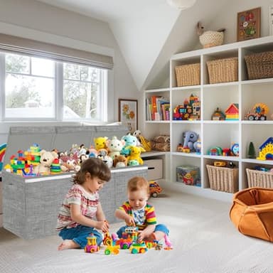 Boxgambol Extra Large Toy Box, Toy Storage Organizer with Lid, Oxford Fabric Collapsible Sturdy Toy Chest Bins Baskets for Livingroom,Playroom, Nursery, Bedroom, Closet (Light Grey) - Image 9