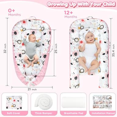 URMYWO Baby Lounger - Baby Lounger for Newborn 0-24 Months, Breathable & Soft Cotton Baby Nest Cover Infant Lounger, Babies Newborn Essentials Gifts, Portable Baby Floor Seat for Home and Travel - Image 5