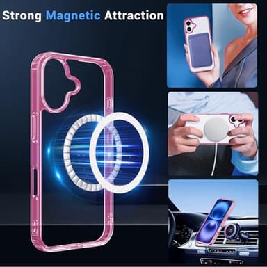 Temdan Designed for iPhone 16 Case, [Compatible with Magsafe][Anti-Yellowing][Military-Grade Protection] Shockproof Protection Slim Cover, Pink - Image 3