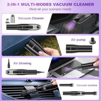 FEROOD Mini Vacuum Cleaner, 0.86 Lb Ultra-Lightweight Vacuum for Car Portable, Handheld Vacuum Cordless Rechargeable Cleaner with Low Noise Blower, Washable HEPA Filter, Seen on TV - USB Car Charging - Image 3
