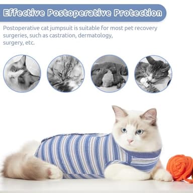 Queenmore Cat Recovery Suit,Cat Suit for Cats After Surgery Female,Featured Striped Post-Surgery Bodysuit,Cat Surgery Recovery Suit Female Cone of Shame Alternative for Cats Anti Licking (Blue,S) - Image 4