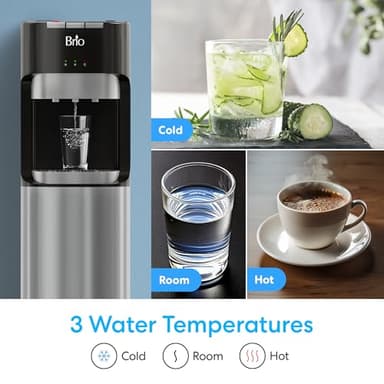Brio Bottom Loading Water Cooler Dispenser for 5 Gallon Bottles - 3 Temperatures with Hot, Room & Cold Spouts, Child Safety Lock, LED Display with Empty Bottle Alert, Stainless Steel - Image 5