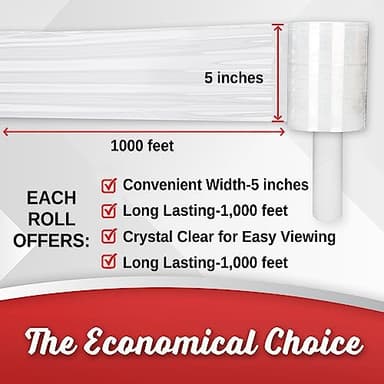 2 Pack Industrial Strength Mini Hand Stretch Wrap 5" 1000 Ft Roll 80 Gauge Thick, Shrink Wrap Roll for Moving Supplies, Furniture, Pallets, Plastic Wrap for Packing, Heavy Duty Stretch Film - Image 3
