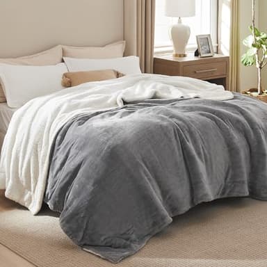 Bedsure GentleSoft Sherpa Fleece Blankets King Size for Bed - Thick and Warm Throw for Women and Men, Soft Fuzzy Plush King Blanket for Winter, Grey, 108x90 Inches - Image 3