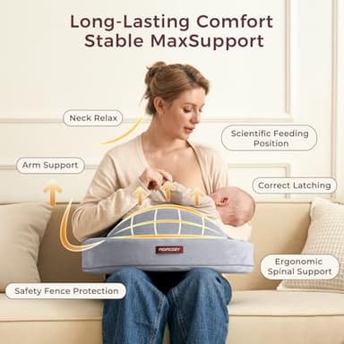 Momcozy Innovative Safety Fence Nursing Pillow - Firm & Springy Memory Foam - Stable, Ergonomic Support & Comfort - Wider Breastfeeding Cushion, Adjustable, Removable Cover, Baby Safety Certified - Image 3