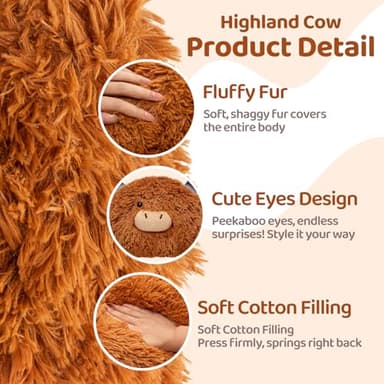Mewaii 4 Lbs Weighted Stuffed Animals - Heavy Belly & Limbs, 23" Highland Cow Plush for a Realistic Hug, Super Soft Fluffy Plush Toy for Kids and Adults - Image 8