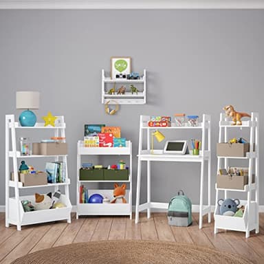 RiverRidge 3-Tier Ladder Shelf Toy Organizer & Storage - Sturdy Wood Bookshelf with Open Shelves & Open Storage Bin - Image 4