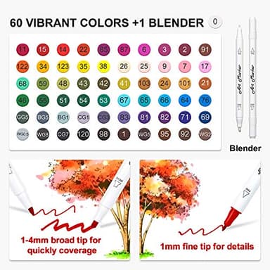 Lelix 61 Colors Alcohol Art Markers, 60 Colors Plus 1 Blender Dual Tip Permanent Marker Pens Highlighters Perfect for Kids Adults Artist Drawing Sketching Card Making & Coloring Books - Image 3