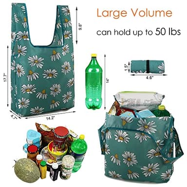 BeeGreen Flower Tote Bag Large Reusable Grocery Bags Foldable Shopping Bags 12 Pack Heavy Duty Tote Bag Cute Gifts Cloth Bags With Handles Groceries Bags with Handles Lightweight - Image 2