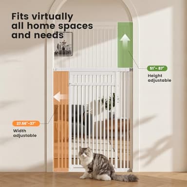 Gardner Pet 51"-87" Extra Tall Cat Gate for Doorway, 27.56"-37" Wide Included 4 Extension Kits, No Drilling Pressure Mount Kit Full Door Gate for Dogs (White, 51"-87" High) - Image 2