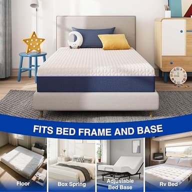 Gelsea 6 Inch Twin Gel Cooling Memory Foam Mattress, Pressure Relief, Medium Firm Support，Bed in a Box, Twin Mattress for Kids, CertiPUR-US Certified - Image 6