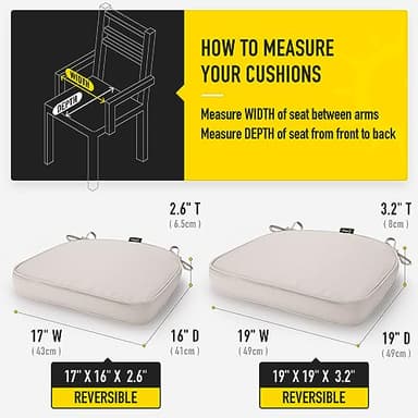 SUNROX Gel Memory Foam Chair Cushions, FadeShield Water-, Stain-Resistant Durable Reversible Seat Cushion Pads with Ties for Indoor/Outdoor Kitchen Dining Office, 19"x19", Set of 4, Cream - Image 7