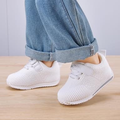 BMCiTYBM Baby Walking Shoes Boy Girl Tennis Sneakers Breathable Infant First Walker Shoes 6 9 12 18 24 Months White Size 6-12 Months Infant - Image 2