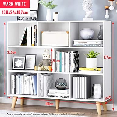 IOTXY Wooden Open Shelf Bookcase - 3-Tier Floor Standing Display Cabinet Rack with Legs, 8 Cubes Bookshelf, Warm White - Image 2