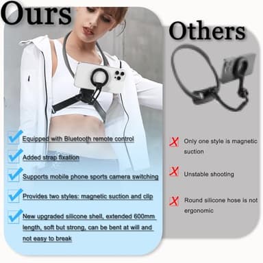 XLMJDZQ Phone Chest Mount,Magnetic Neck Chest Mount with Wireless Remote,Neck Holder for iPhone Android Phones,POV Phone Holder(Gray Shelf Model) - Image 5