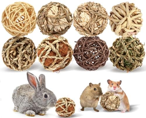 VESPRO Bunny Chew Grass Balls, (8 Pcs) Rolling Chew Toys for Small Animals, Natural Chew Grass Toys and Bunny Treats for Rabbits, Guinea Pigs, Chinchillas, Hamsters, Mice Teeth Grinding - Image 1