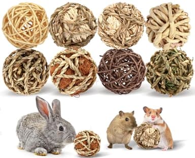 VESPRO Bunny Chew Grass Balls, (8 Pcs) Rolling Chew Toys for Small Animals, Natural Chew Grass Toys and Bunny Treats for Rabbits, Guinea Pigs, Chinchillas, Hamsters, Mice Teeth Grinding - Image 1