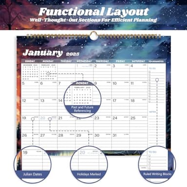 XISIDO 2025 Calendar 18 Month Wall Calendar 2025-2026, January 2025 to June 2026 Calendar with Julian Dates, 14.8" X 11.5" (2025-2026 Wall Calendar Starry Sky) - Image 3