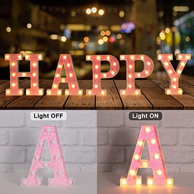 Foaky Pink Light up Letters，Pink Party Decorations,Girls Room Decor,Glitter Light Up Letters,Alphabet Letter Sign for Night Light Birthday Party Girls Gifts, Home Bar Decoration（F） - Image 2