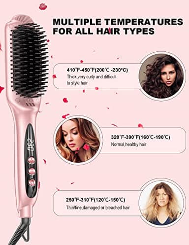 LANDOT Inoic Hair Straightener Brush for Smooth, Frizz-Free Results - Electric Heated Ceramic Straightening Brush Dual Voltage - Fast Heating Adjust Temp 250-450F for All Hair Types - Image 4