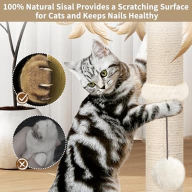 Cat Scratching Post, Sisal, Scratcher Tree Tower for Indoor Cats Adults with Hanging and Ball Track, 2 Mounting Methods Interactive Furniture Toys for Kitten, 25 Inches - Image 5