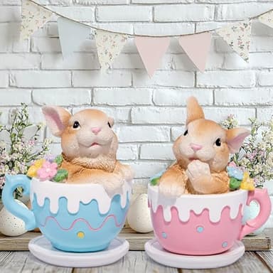 Hodao 2PCS Easter Bunny Cup Decoration Spring Rabbit Decor Figurines Tabletopper Decoration for Party Home Holiday Cute Bunny for Easter Day Gifts Home Holiday Celebrations (Brown) - Image 6
