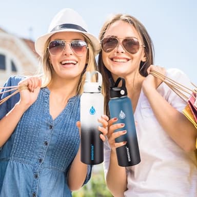 SENDESTAR Water Bottle 32oz Double Wall Vacuum Insulated Leak Proof Stainless Steel Sports Water Bottle—Wide Mouth with New Flex Straw Lid & Spout Lid (Day&Night) - Image 6