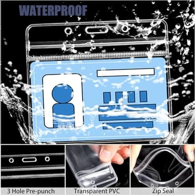 100Pcs Clear Plastic Horizontal Name Tags Badge ID Card Holders and 100Pcs Lanyards with Clip (Navy Blue) - Image 5