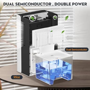 ToLife Dehumidifiers for Home 95 OZ Water Tank, 1000 sq.ft Dehumidifier for Basement Bedroom Bathroom with Auto Shut Off 7 Colors LED Light,White - Image 3