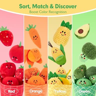 hahaland Baby Sensory Toys - 16 PCS My First Fruit Vegetable Color Sorting Play Food with Crinkle, Rattle, Baby Toys 6-12 Months Montessori Toys for 1 Year Old Boy Girl Gifts Toddler Stocking Stuffers - Image 4