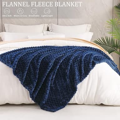Exclusivo Mezcla Extra Large Fleece Throw Blanket for Couch, 50x70 Inches Stylish Jacquard Soft Throw Blanket, Fuzzy Cozy Lightweight for All Season, Navy Blue - Image 3