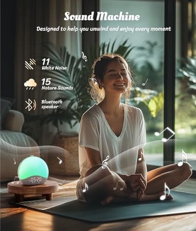 ecozy Sunrise Alarm Clock, White Noise Sound Machine, Upgraded Backlit Buttons for Bedrooms, 26 Soothing Sounds, 17 Night Lights, Bluetooth Speaker, Wake Up Sunlight for Heavy Sleepers, Adults, Kids - Image 6