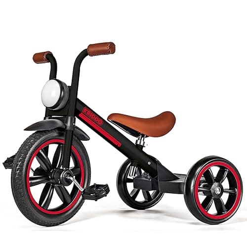 KRIDDO Kids Tricycle, 12 Inch Puncture Free Wheel w Front Light, Adjustable Seat Height, Gift for 2-5 Year Olds, Trike for Toddlers, Black - Image 1