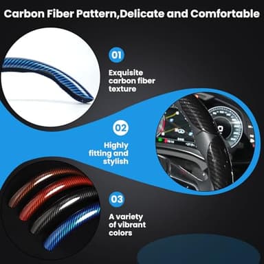 Hiseanllo Carbon Fiber Steering Wheel Cover 3PCS Set – Anti-Slip, Scratch-Resistant, Universal Fit for 14–16 Inch Wheels – Interior Car Accessories for Cars, SUVs, Trucks (Black) - Image 3