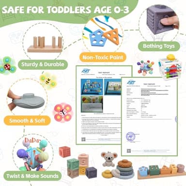 YHHYTOY 6-in-1 Montessori Baby Toys 0-6 6-12 Months, Infant Teething Toys Soft Stacking Blocks Rings Shape Sorter Sensory Fidget Spinners for Toddler 1-3, First Baby Gift Set for 6 Month Old Girl Boy - Image 5