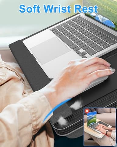 HETTHI Laptop Lap Desk, Portable Large Laptop Desk for Bed, Up to 17 Inch Lap Pad Tray with Wrist Rest, Mouse Pad, Tablet Phone Slot, Portable Handle, Cushion (Black) - Image 3