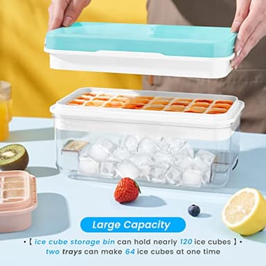 Ice Cube Tray with Lid and Bin, PHINOX 64 pcs Ice Trays for Freezer, Ice Cube Trays for Freezer with 2 trays, Container, Lid & Ice Scoop, BPA Free - Image 4