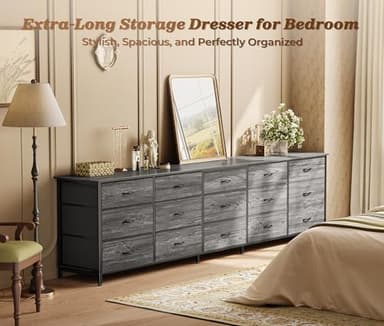 Huuger 78.7 inch Long Dresser for Bedroom, 15 Drawer Fabric Dresser for Closet, Large TV Stand for 65, 75, 85 inch TV, Wide Chest of Drawer with Storage, 78.7" W x 12.9" D x 26.7" H, Grey - Image 3