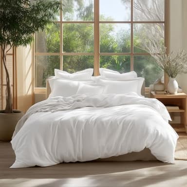 Bedsure 100% Washed Cotton Duvet Cover Oversized King - Natural White Minimalist Cotton Duvet Cover Linen Like - GentleSoft™ Plain Simple Bedding (Natural White, Oversized King, 120"x98") - Image 9