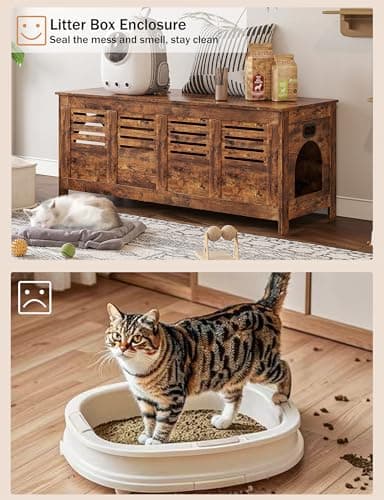 DINZI LVJ Litter Box Enclosure Furniture for 2 Cats, Top Opening Hidden Litter Box with Double Rooms, Dual Cat House with Good Ventilation, 47.2" Wooden Cat Washroom, Box Cabinet, Rustic Brown - Image 3