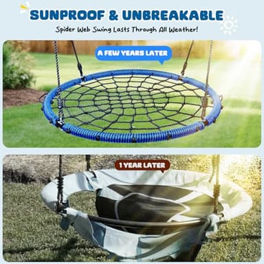 Trekassy 750lbs 40" Spider Web Saucer Tree Swing for Kids Adults, Outdoor Net Swing with Steel Frame and 2 Hanging Straps-Blue - Image 5
