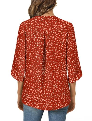 Anyally Women's Chiffon Blouses 3/4 Sleeve Summer Dressy Tunic Tops Casual Loose V Neck Plus Size T-Shirts, 3XL, Polka Dots Red - Image 4