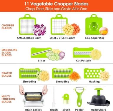 Vegetable Chopper, Pro Onion Chopper, 14 in 1Multifunctional Food Chopper, Kitchen Vegetable Slicer Dicer Cutter,Veggie Chopper With 8 Blades,Carrot and Garlic With Container (Gray) (Gray) - Image 2