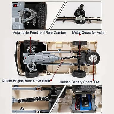 Apawband WPL D12 RC Car 1/10 RC Drift Car RTR Remote Control Car, Kei Truck Crawler Off Road 2.4G with Proportional Throttle Steering 260 Motor Rear Drive Hobby Grade Toy Adult Age 16+ - Image 6