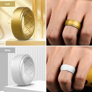 Egnaro Men's Silicone Rings 10mm Wide 2.5mm Thick Rubber Wedding Bands, Multipack 1/4/7 Breathable Comfort Fit For Workout - Image 4