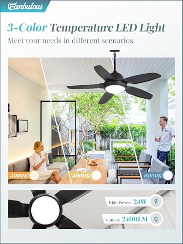 Fanbulous 42 Inch Waterproof Outdoor Ceiling Fan with Lights and Remote,IP65 Hanging Gazebo Fan with 3CCT 6-Speed DC Motor,Black Wet Rated Plug in Ceiling Fan with Cord for Patios Porch Pergola - Image 4