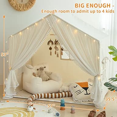 Kids Play Tent with Padded Mat, Kids Tents Large Princess Castle Pompoms Play House Indoor Playhouse Tent for Girl Bed Tents - Image 5